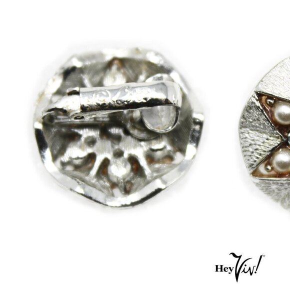 Vintage Coro Clip On Earrings - Silver Star Shape w Pearl & Rhinestones -Hey Viv - Picture 2 of 4